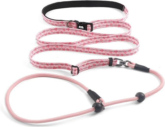 QQPETS Adjustable Slip Lead Dog Leash, Hands Free Waist Leash for Dog Walking, Reflective Training Lead with 360° Swivel Anti-Tangle, 4-7 ft Length for All Breeds