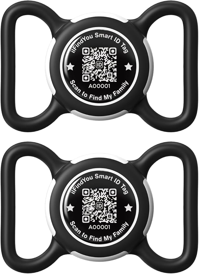 2 Pack Waterproof AirTag Dog Collar Holder for Apple Tracker QR Code Case Black