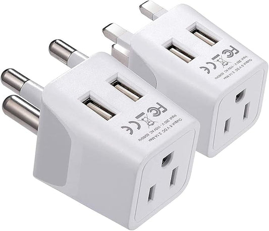 Ceptics South Africa Travel Plug Set - with 2 USB + USA Socket Input - Type M and Type G - Ultra Compact - Safe Grounded Perfect for Cell Phones, Laptops, Camera Chargers