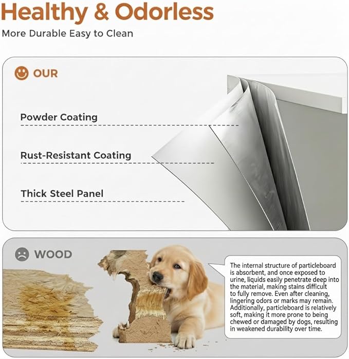 AUN Cat Litter Box Enclosure Hidden Cabinet, Easy Clean Steel Frame Pet House Furniture, Cat Washroom with Curved Entry, Dog-Proof, White, 31.5x19.6x27.5 Inches, Indoor Use