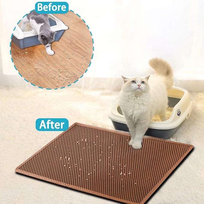 Large Cat Litter Box Mat: Easy Clean Kitty Litter Trapping Mat for Floor, Plastic Cat Box Pad (24 * 30in-Brown-1)