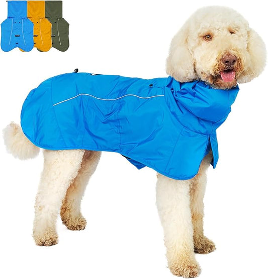 Tuff Pupper Waterproof Dog Raincoat | Full-Body Windproof Rain Jacket for Dogs | Reflective Strips | Breathable Mesh Lining | Adjustable Fit | Leash Port | Small Medium Large XL XXL Dogs (Blue, XXL)