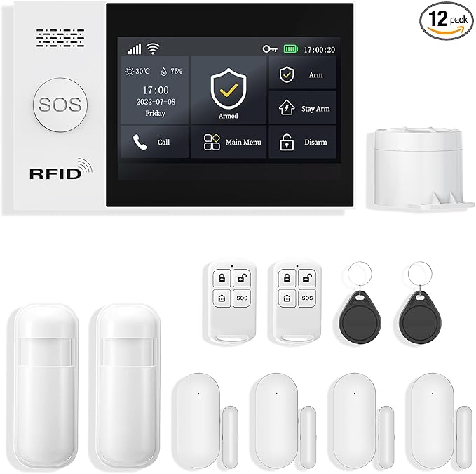 PGST Wireless Home Alarm System 12-Piece Kit, WiFi/4G Alarm System for Home Security with Phone APP Alert (Door Sensors,Alarm Siren, Remote, Motion Detector) for Home, Apartment, Work with Alexa