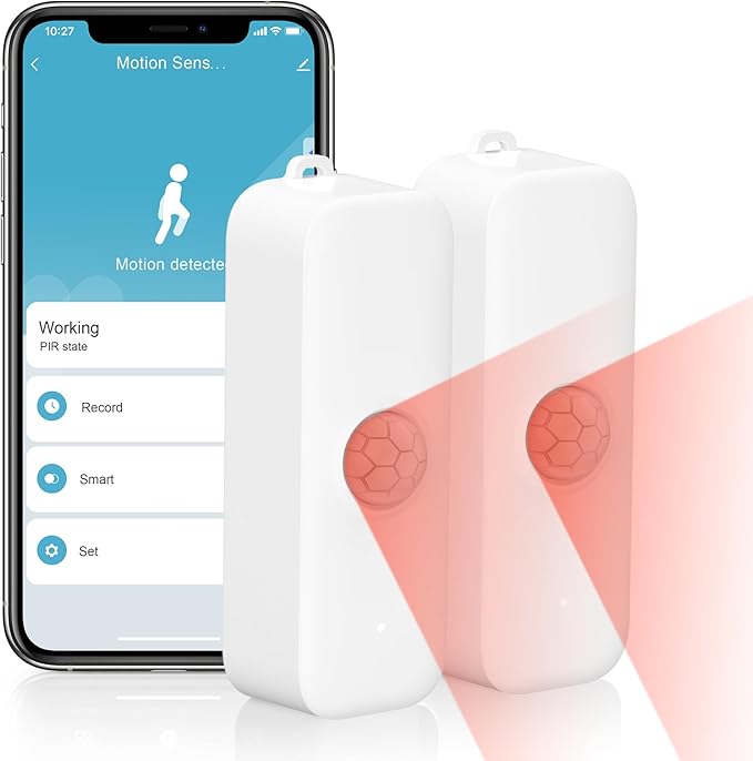 eMylo WiFi Motion Sensor 2 Pack, Smart Wireless Presence Sensor Detector with App Notification Alert, Home Security System PIR Motion Detector Compatible with Smart Life App(2.4 GHz Wi-Fi Required)