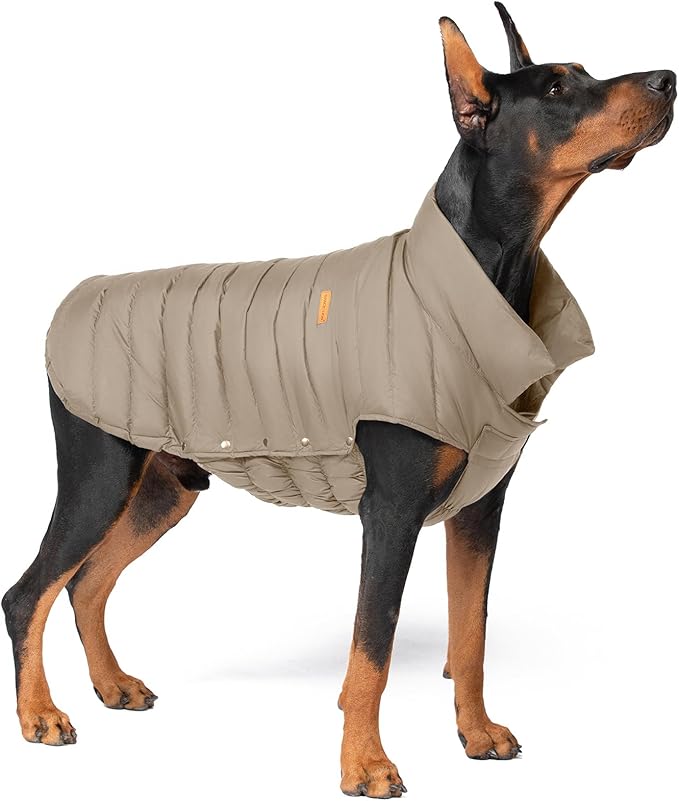 SPACE LION Dog Puffer Jacket, Down Winter Coat, Durable Outdoor Coat for Cold and Windy Conditions, Lightweight & Adjustable Fit Coats for Large Dogs, (Camel, Size24/2XL)