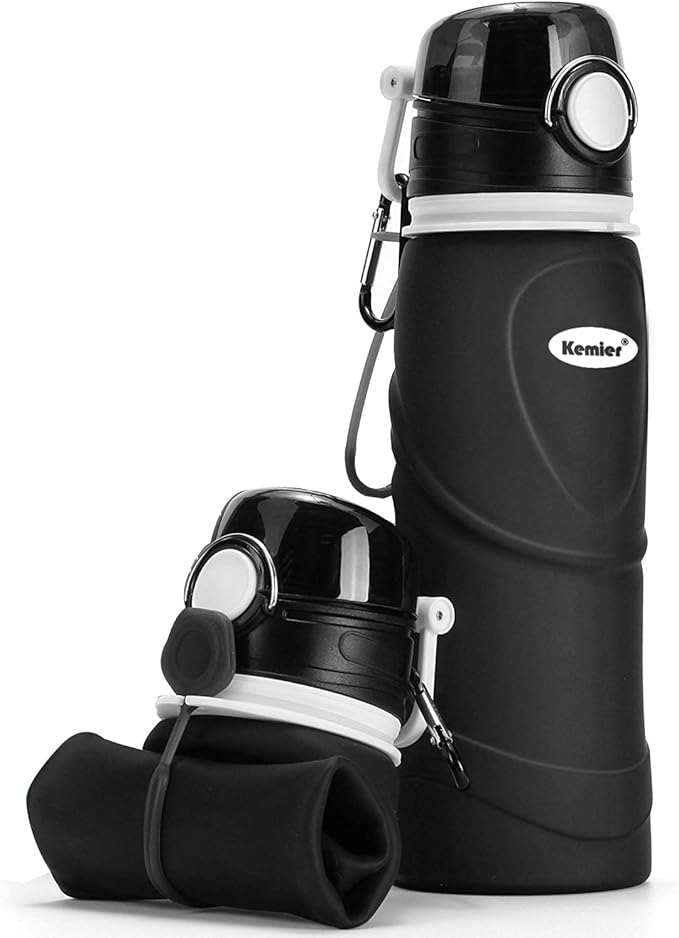 Kemier Collapsible Silicone Water Bottles-750ML,Medical Grade,BPA Free Travel Water Bottle Can Roll Up,26oz,Leak Proof Foldable Sports & Outdoor Water Bottles