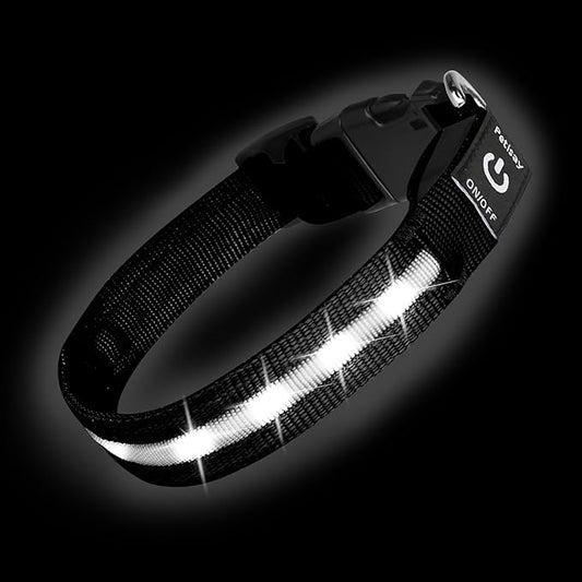 Super Bright LED Dog Collar - Fully Waterproof & Adjustable Glow Collar - USB-C Rechargeable for Night Walking, Safety - Flashing Lighted Collar for Dogs(White,Small)