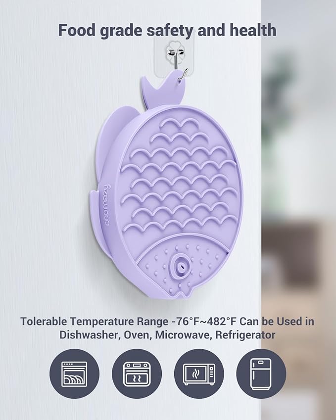 Coomazy 2-in-1 Silicone Slow Feeder Dog Cat Bowls, Lick Mat Interactive Puzzle Toy for Pets Dry/Wet Food Training, Keeps Dogs Cats Busy, Prevents Puppy Kitty Overeating (Purple, 1.2 Cup)