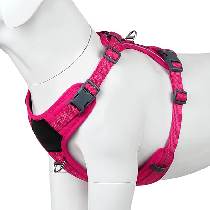 Plutus Pet No Pull Dog Harness, Release at Neck, Soft Padded, Reflective Adjustable Dog Vest Harness for Small, Medium, Large Dogs(Hot Pink, M)