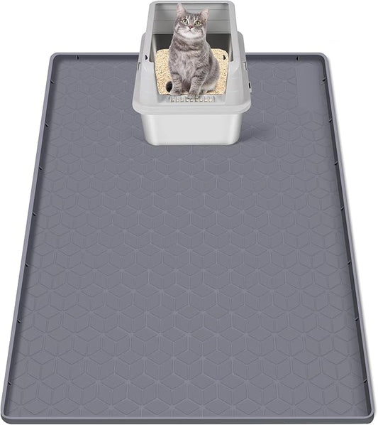 Cat Litter Mat, Extra Large 33.8" x 22" Silicone Mat Litter Trapping Mat for Scatter Control, Soft on Kitty Paws, Easy to Clean (Dark Grey)