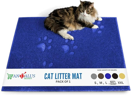 Andalus Extra Large Cat Litter Mat, Pack of 1 - Waterproof, Non-Slip & Easy to Clean Cat Litter Box Mat for Extra Efficient Pet Litter-Trapping, Blue (35” X 23”)