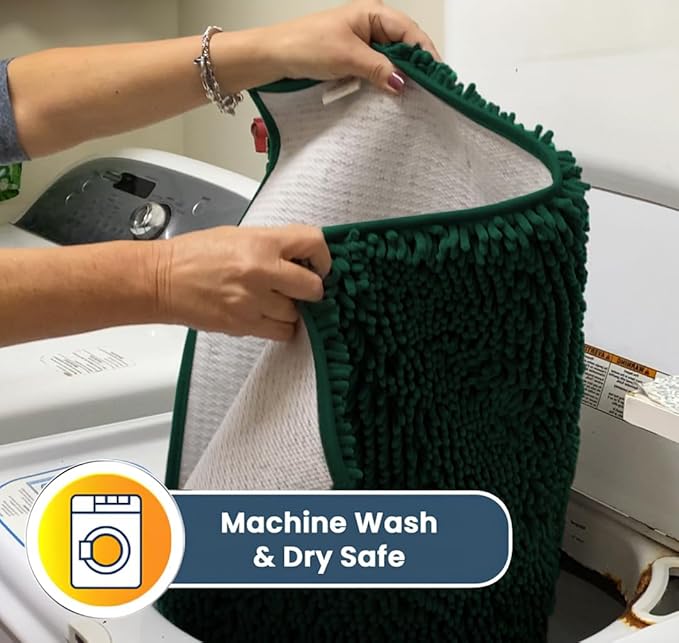 Muddy Mat® | Super Absorbent Door Mat Indoor, Microfiber Quick Dry Chenille Entryway Rug, Non-Slip Front Door Mat, Indoor Mats for Entryway, Machine Washable Pet Rug, Dark Green 24" x 120"