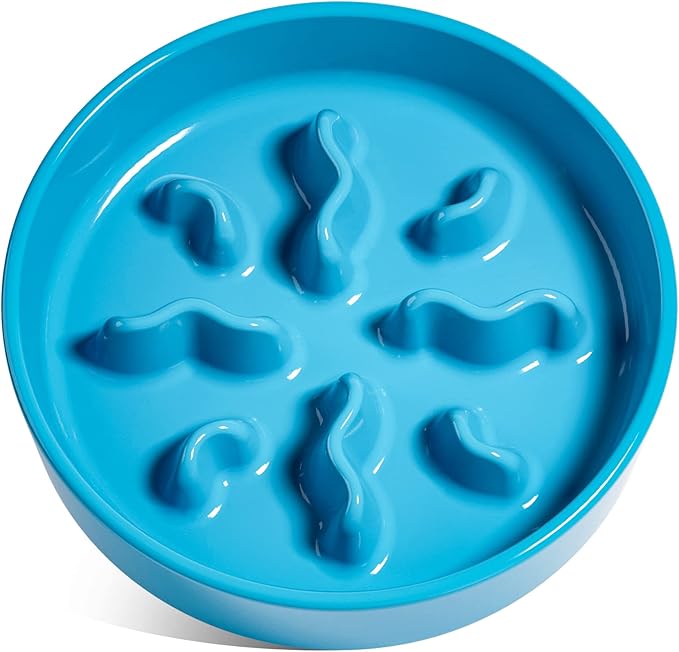Ceramic Slow Feeder Dog Bowls Small Breed, 0.5 Cups Dog Food Dish for Fast Eaters, Puzzle Bowl for Small Dogs and Cats, 5.5 Inch-Blue