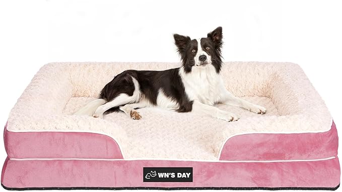 Orthopedic Dog Bed for Large Medium Sized, Washable Memory Foam Large Dog Bed, Medium Pet Sofa with Removable Cover, Washable Waterproof Pet Couch Beds(Pink, L)