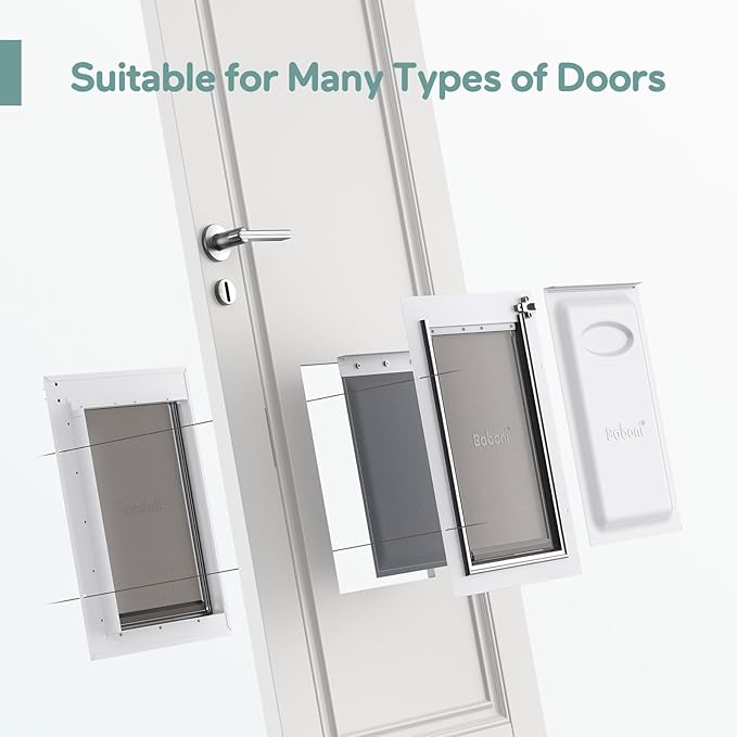 Baboni 3-Flaps Pet Door for Interior and Exterior Doors, Steel Frame and Telescoping Tunnel, Strong and Durable Dog Door (Pets Up to 40 Lb) -Medium