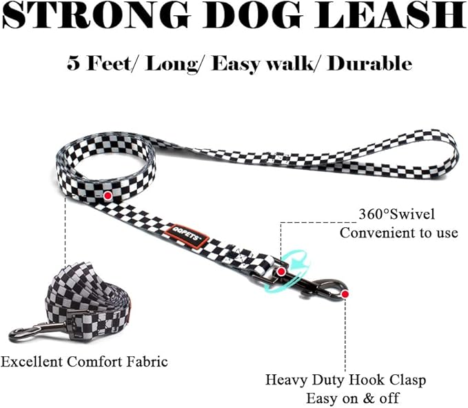 QQPETS Dog Harness Leash Set Adjustable Heavy Duty No Pull Halter Harnesses for Small Medium Large Breed Dogs Back Clip Anti-Twist Perfect for Walking (M(19"-26" Chest Girth), Black Plaid)