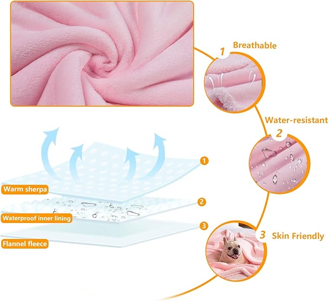 Pink Calming Pets Blanket Big Dogs and Cats Fluffy Sherpa Fleece Waterproof Pet Bed Blankets Couch Covers Puppy Leakproof Sofa Couch Washable Cover Warm-XL-85x57in