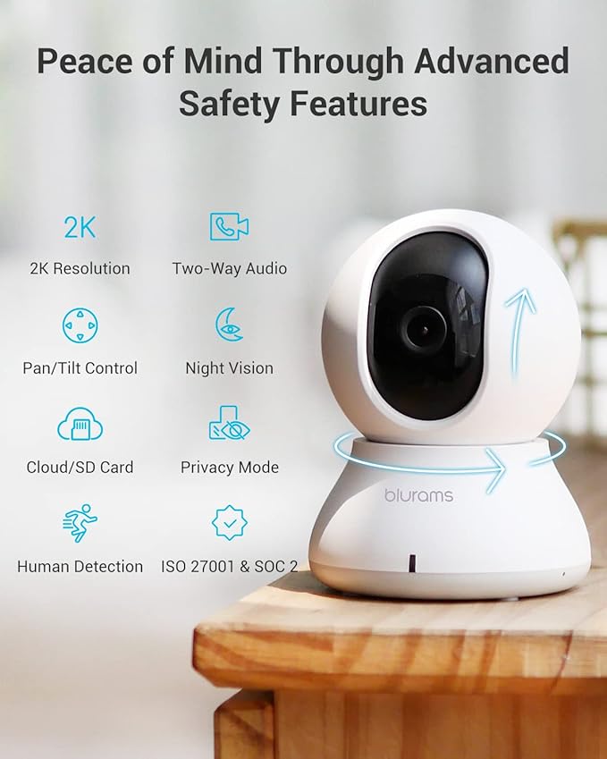 blurams Security Camera 2K, Baby Monitor Dog Camera 360-degree for Home Security (White-2Pack)
