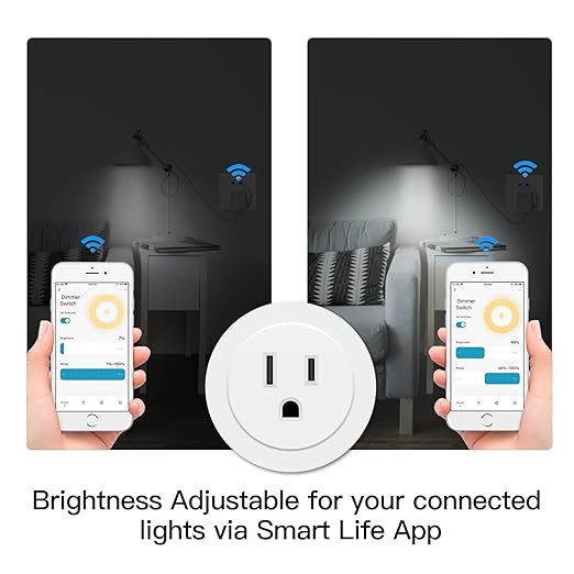 MoesGo Smart WiFi Power Dimmer Plug, 2.4 GHz WiFi Brightness Adjust Timer Socket for Dimmable CFL, LED and INC, Tuya Smart Life App Remote Control, Compatible with Alexa and Google Home, White