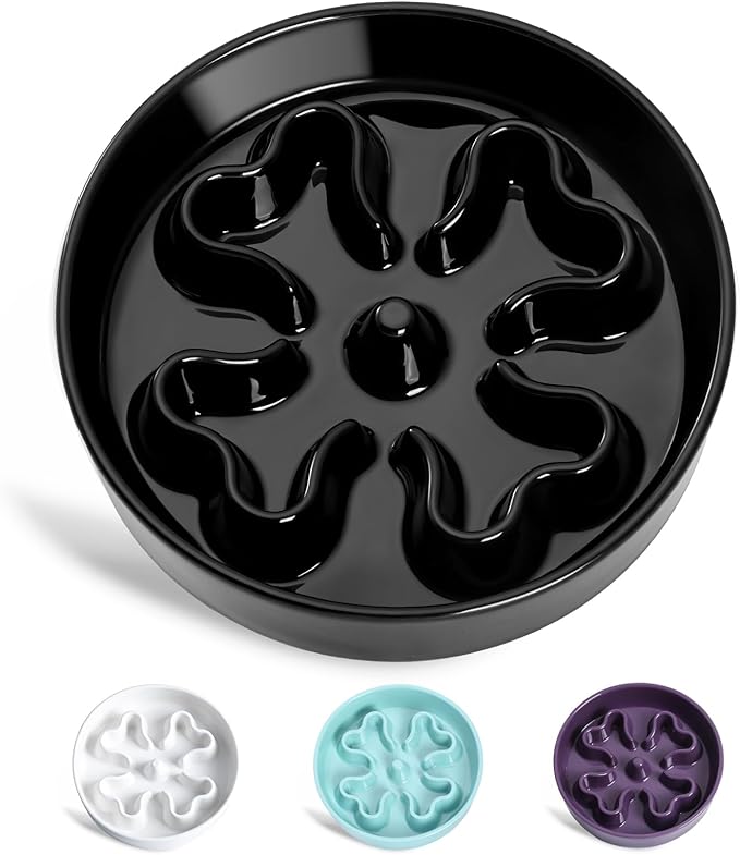 Slow Feeder,Ceramic-Slow Feeder Dog Bowls,Puzzle Food Bowl Maze,2.5 Cups Slow Feed Dog Bowl for Medium and Large Breed Dogs,Black