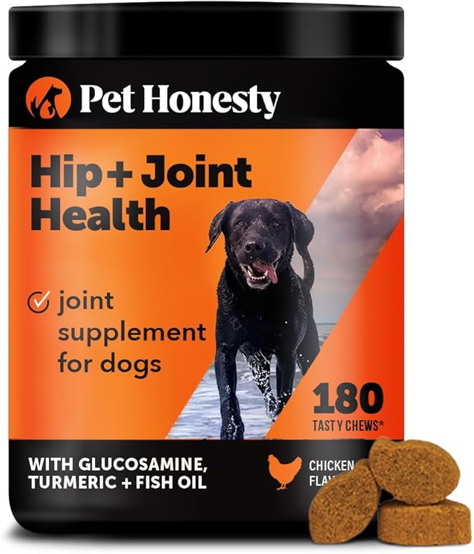 Pet Honesty Hip & Joint Health Soft Chews for Dogs, Joint Supplement with Glucosamine Chondroitin, MSM, Turmeric, Joint Support + Mobility, May Reduce Occasional Discomfort (Chicken 180 Count)