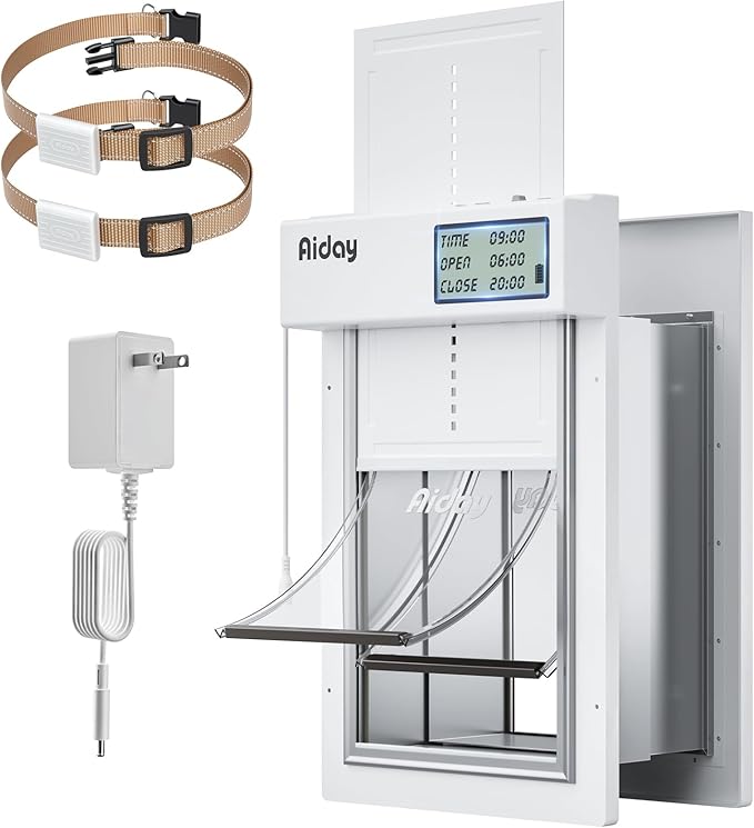 Automatic Dog Door with Collar Sensors, Meduim Smart Pet Door for Wall, Custom Scheduling & Anti-Pinch, Fits Meduim Dogs up to 40 lbs (M)