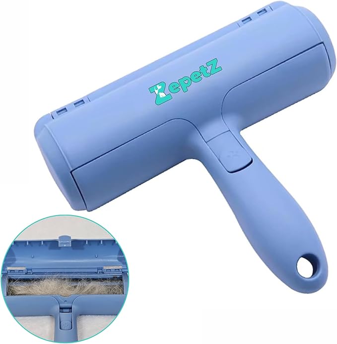 Pet Hair Remover Roller – Reusable Self-Cleaning Fur Removal Tool for Dogs & Cats – Ergonomic & Eco-Friendly Lint Roller for Couch, Carpet, Bed, Car Seat & More (Blue)