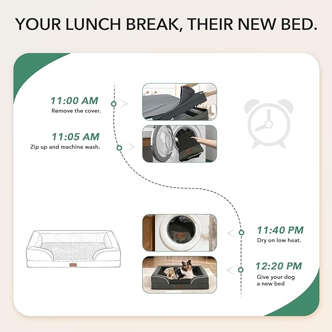 Orthopedic Dog Beds for Extra Large Sized Dogs, Waterproof Memory Foam XL Pet Bed with Sides 48x30Inch, Non-Slip and Egg-Crate Foam Big Dog Couch Bed with Removable Washable Cover, Dark Green