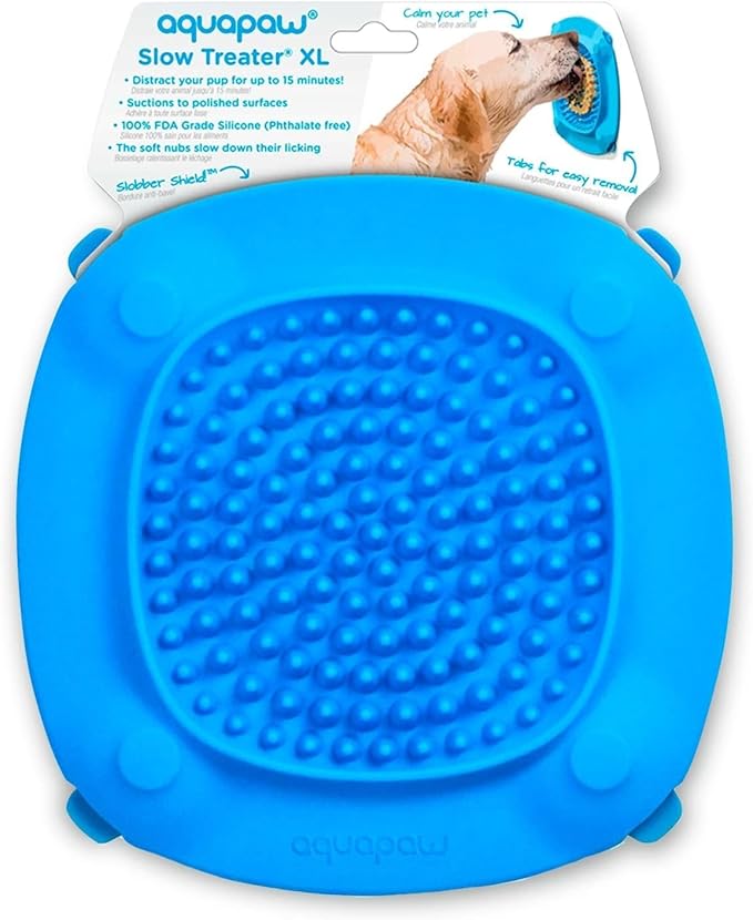 Aquapaw Lick Mat for Dogs with Suction Cups - XL, Blue, 1-Pack - Slow Feeder Lick Pads for Dogs & Grooming Enrichment - Food Mat for Peanut Butter Treats
