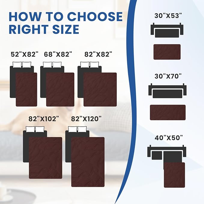 Waterproof Dog Bed Cover Pet Blanket, Soft Couch Cover for Dogs Washable, Non-Slip Dog Blanket Protect Furniture Couch Sofa Car for Puppy Large Dogs Cat (82x102 Inch, Coffee)