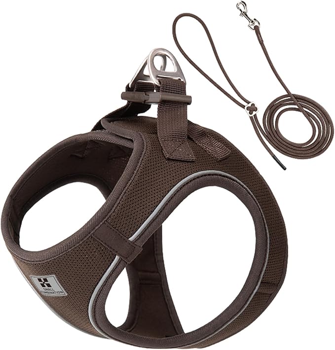 Adjustable Dog Harness with Leash, Reflective Mesh, No-Pull Design，Matching Lead Rope (Brown, XS)