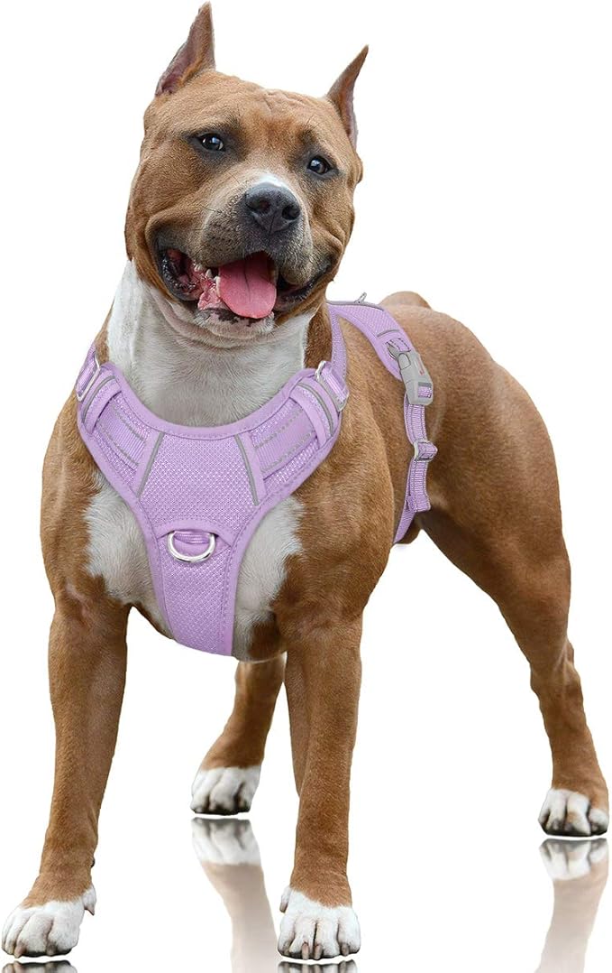 BARKBAY No Pull Dog Harness Large Reflective Dog Harness with Front Clip and Easy Control Handle for Walking Training Running with ID tag Pocket(Violet Purple,L)