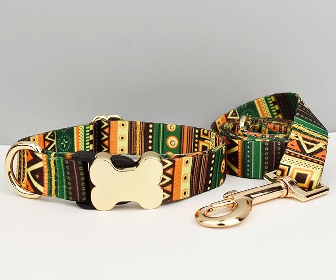 Personalized Dog Collar with Bone Buckle – Custom Name & Phone Number Engraved, Adjustable Quick Release for Small to Large Dogs (Ethnic Style)