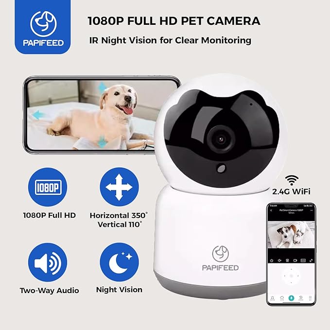PAPIFEED 3L Automatic Cat Feeder and External Camera, 2.4G WiFi Auto Pet Feeder with App Control and Dual Power Supply, 1080P HD Video with Enhanced IR Night Vision, Two-Way Voice Call Camera, Blue