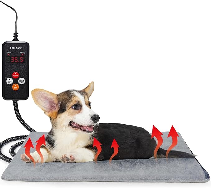 Pet Heating Pad for Cats and Dogs - Electric Warming Mat with Timer & Temperature Setting, Waterproof Cover, Auto Shut-Off - Safe Indoor Bed Warmer, 20 x 16 Inch