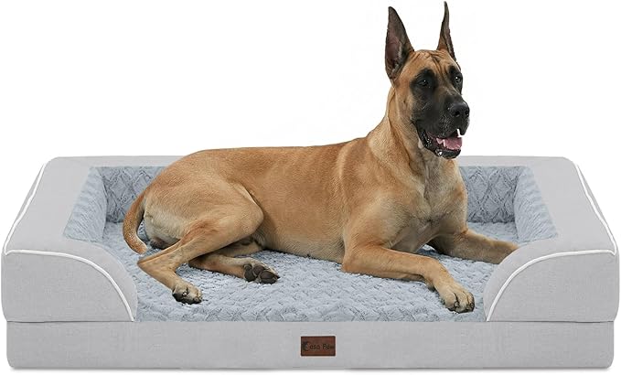 Orthopedic XXL Dog Beds, Waterproof Memory Foam Big Pet Bed for Extra Large Sized Dogs 53x42Inch, Non-Slip Bottom and Egg-Crate Foam Dog Couch Bed with Washable Removable Cover, Light Grey