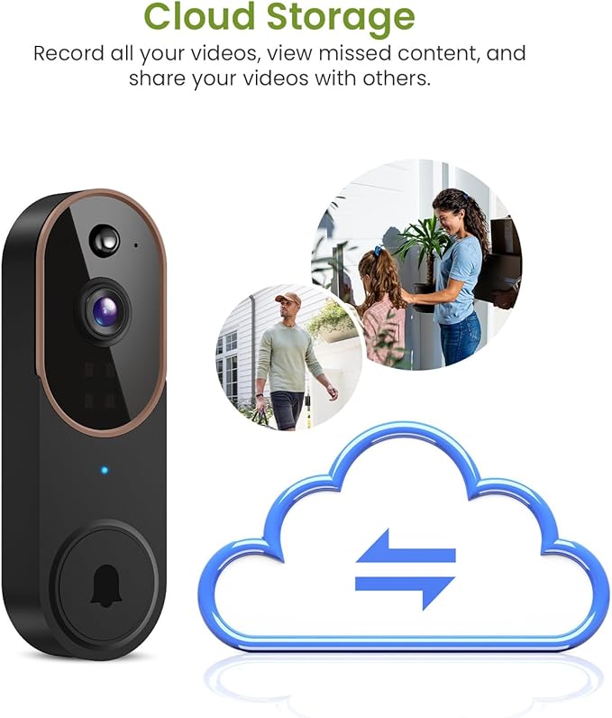 1080P Wireless Video Doorbell Camera, Smart Outdoor Surveillance Cam, FHD Live View, Cloud Storage, AI Human Detection, Night Vision, Two Way Audio, Instant Alert (Brown)