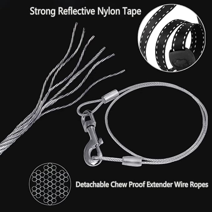 16ft Retractable Dog Leash for Medium Breed Dogs up to 44 lbs with a Detachable Chew Proof Extender Wire Ropes (Blue M)