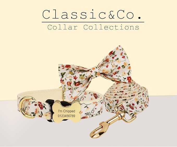 Personalized Dog Collar with Bone Buckle – Custom Name & Phone Number Engraved, Adjustable Quick Release for Small to Large Dogs (Floral)