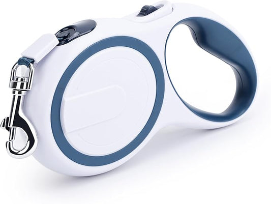 Segarty Extendable Leash, 16ft Heavy Duty Walking Dog Retractable Leash for Medium Small Dogs up to 44lb, Anti-Slip Handle 360°Tangle-Free Nylon Tape, One-Handed One Button Lock (Blue White)