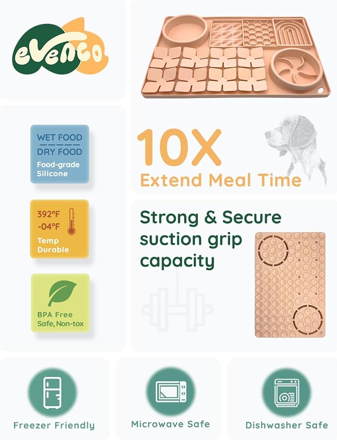 Slow Feeder Bowl, Silicone Lick Mat with Suction Cups for Dog Cat, Snuffle Mat for Pet Smell Training, Puzzle Toys for Bored Puppy,Interactive Sniff Mat for Slow Eating & Keep Busy,Creamy Peach