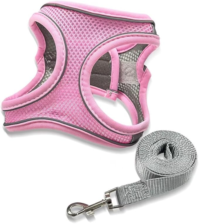 Dog Harness Medium Sized Dog, Dog Harness with Leash Set, Comfortable Air Mesh Dog Vest Harness with Reflective Strip, Reflective for Safe Easy Walking Dogs, Cats, Pink M