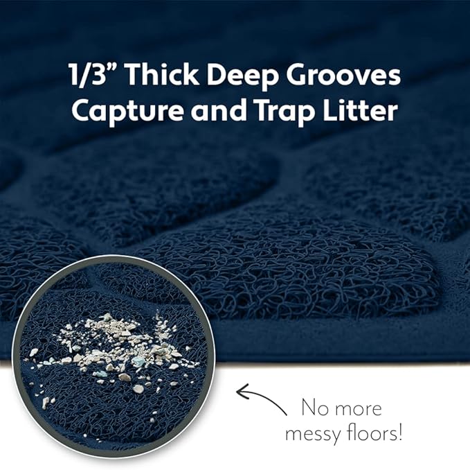 MIGHTY MONKEY Waterproof BPA Free Cat Litter Box Trapping Mat, Easy Clean Floors, Textured Backing, Soft on Sensitive Kitty Paws, Cats Accessories, Less Waste, Stays in Place, 24x17, Navy