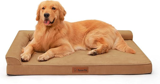 Orthopedic Dog Bed for Large Dogs, 36"x27"x6" Memory Foam Pet Bed with Washable Microsuede Cover, TPU Waterproof Liner & Nonskid Bottom, for Indoor, Outdoor, Crate ＆ Car Use, Khaki