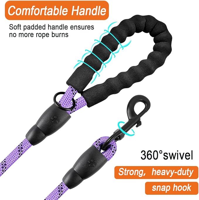 BARKBAY Dog Leashes for Large Dogs Heavy Duty Dog Leash 4/5/6 FT with Comfortable Padded Handle and Highly Reflective Threads for Medium Large Dogs Walking Training Running (5FT-1/2,Violet Purple)