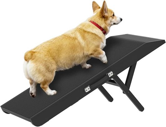 Dog Ramp for Couch, Dog Bed Ramp for Small Dogs, 4-Level Adjustable (8.6"-20.9") Foldable Pet Ramp, Wide Non-Slip EVA Surface with Glow Strips, Solid Birchwood 200Lbs