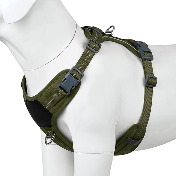Plutus Pet No Pull Dog Harness, Release at Neck, Soft Padded, Reflective Adjustable Dog Vest Harness for Small, Medium, Large Dogs(Ranger Green, M)