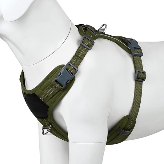 Plutus Pet No Pull Dog Harness, Release at Neck, Soft Padded, Reflective Adjustable Dog Vest Harness for Small, Medium, Large Dogs(Ranger Green, M)
