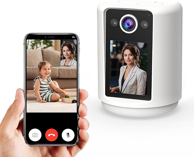 VSTARCAM Video Call Security Camera Indoor with 2.4 inch HD Screen, Pet Camera Monitor, One-Touch Call,Warm Light,360° PTZ, AI Detection,Plug in&Battery Powered,SD/Cloud Storage