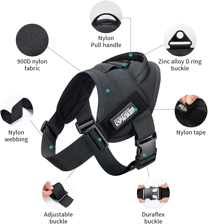 EXCELLENT ELITE SPANKER Tactical Dog Vest Training Military Patrol Service Dog Harness Easy Control Adjustable No-Pull Nylon Pet Harness with Handle for Small Medium Large Dogs(BLK-XS)
